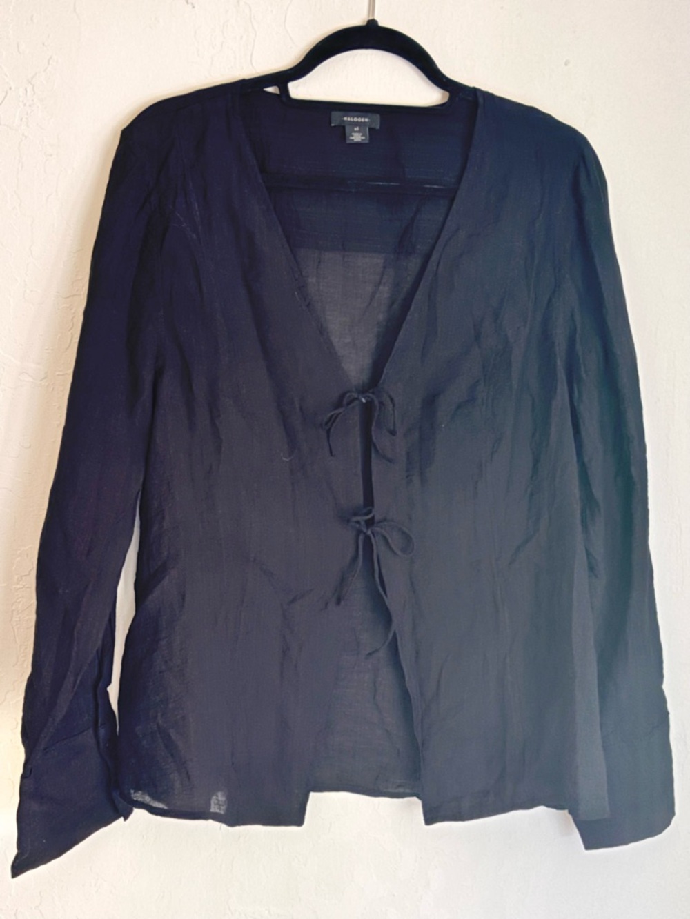 Halogen Tie Front Lightweight Cardigan Top Black, Sz XL NwT